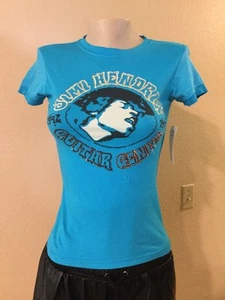 WOMEN'S TEEN JR'S JIMI HENDRIX 1942-1970 GUITAR GENIUS Turquoise T-shirt s NEW - Picture 1 of 12