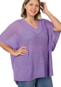 NWOT Zenana Oversize V-neck Loose Knit Lightweight Sweater LARGE Lavender Drop - Picture 1 of 10