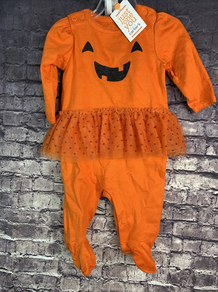 Carter's Just One You Halloween Orange Pumpkin Tutu Outfit Footed Romper 6 Month