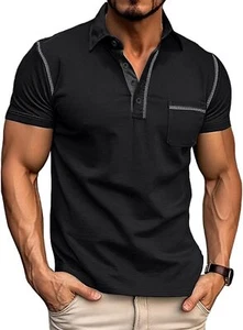 Men's Short Sleeve Polo Shirt Lightweight Cotton Classic Fit with Pocket - Picture 1 of 22