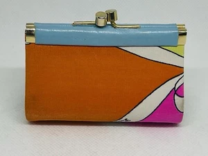 EMILIO PUCCI MINI SILK SNAP CLOSURE COIN PURSE SILK CASE 1960s VINTAGE TURQ ORG - Picture 1 of 8