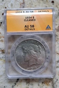 1934 $1 AU58 DETALLES - DÓLAR DE PAZ ANACS graduado limpio - Imagen 1 de 4