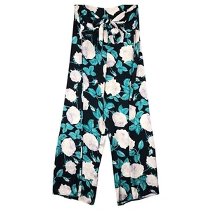 Sheike Wide Leg High Waist Dress Pants Size AU 12 Built-In Tie Floral Navy Teal - Picture 1 of 16