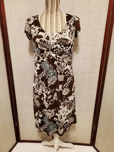 Cato Brown Floral Sheer Knee Length Dress Women's Size 6 - Picture 1 of 4
