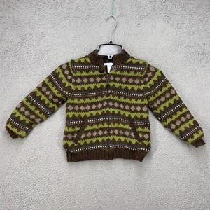 Janie & Jack Sweater Boys Sz 6 Brown Green Fair Isle Full Zip Wool Blend Winter - Picture 1 of 10
