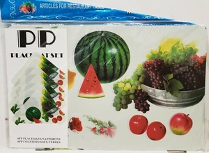 12-teiliges dünnes Kunststoff-Küchenset: 6 TISCHSETS & 6 UNTERSETZER, WASSERMELONE & FRÜCHTE - Bild 1 von 11