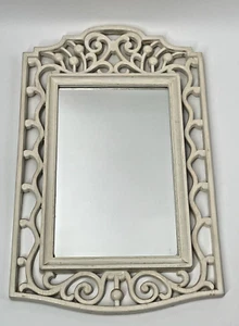 Vintage Homco White Scrolled Faux Wood Large Rectangular Mirror Wall Accent - Picture 1 of 9