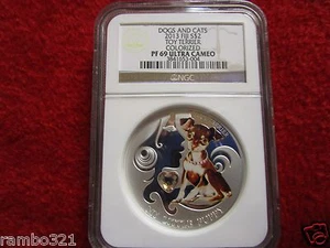 2013 Fiji Toy Terrier Dogs & Cats Puppy .999 Silver 1 oz Coin PF 69 NGC graded  - Picture 1 of 4