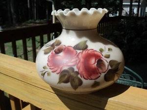 Vintage Beige Milk Glass Lamp Shade Parlor Lamp Hand Painted Roses 10" x 8 x 7 " - Picture 1 of 6