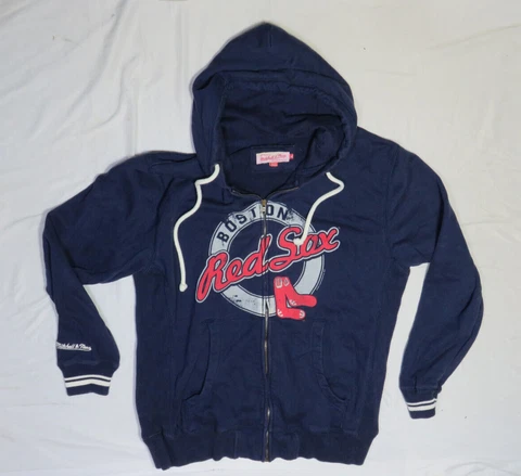 BOSTON RED SOX MITCHELL & NESS ADULT XL NAVY BLUE HOODIE SWEATSHIRT JACKET HEAVY Cover