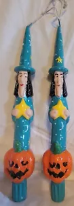 Halloween Witch & Jack-o'-lantern Pumpkin 10" Teal & Orange Tapered Candles - Picture 1 of 13