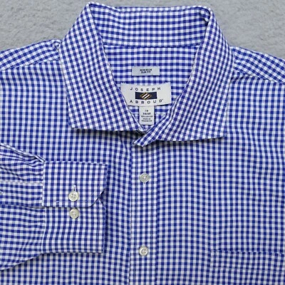 Camisa Joseph Abboud Abotonada Hombres 19 34-35 Calce Ajustado Azul Cuadros Manga Larga Foto 1 de 4