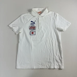 Puma x Japan Polo Shirt White Football Mens Medium Patches Logo Flag - Picture 1 of 9