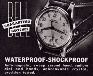 Bell Watch Company Vintage Print Ad 1946 17 Jewel Waterproof  Wristwatch