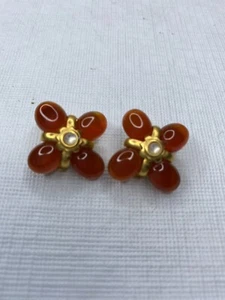 Jaded Ohrringe 21K vergoldet orange Clip auf Karneol Stein orange - Bild 1 von 5