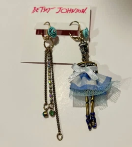 Betsey Johnson Skulls And Roses Blue Rose Sailor Skeleton Mismatch Earrings RARE - Picture 1 of 1