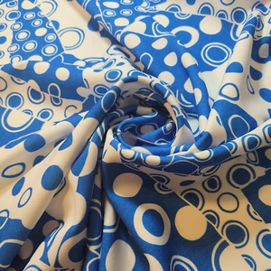 Blue Bubbles Polka Scuba Crepe Material Stretch Dress Craft Fabric 58" By Meter - Picture 1 of 2