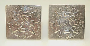 VINTAGE MEXICAN STERLING SILVER FRONTS SQUARE CUFFLINKS WITH AZTEC SUN DESIGN - Picture 1 of 1