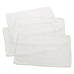 Saro Lifestyle (Set of 4) Pom Pom IVORY LINEN Placemats 14x20" (3 SETS AVAILABLE - Picture 1 of 3