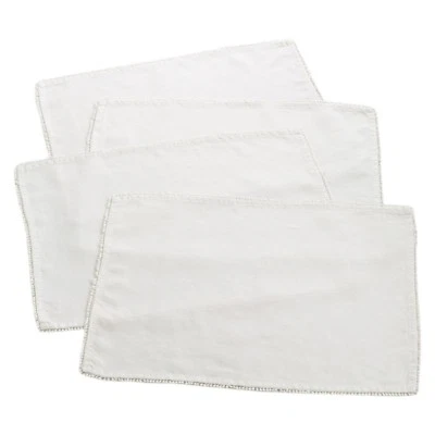 Saro Lifestyle (Set of 4) Pom Pom IVORY LINEN Placemats 14x20" (3 SETS AVAILABLE - Image 1 of 3