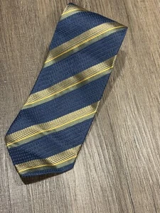 ERMENEGILDO ZEGNA cravatta uomo 100% seta ITALIA lusso blu navy righe oro - Foto 1 di 8