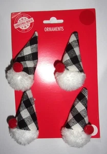 (4) 3.25” Peluche Rojo Nariz Gnomo Navidad Adornos en Negro-Blanco Sombrero a Cuadros - Imagen 1 de 3