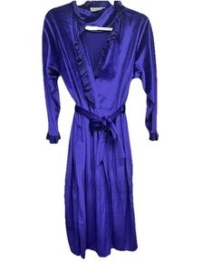 Vintage Robe Helen Of Troy Womens M Velvet Velour Royal Purple Belted Grannycore - Picture 1 of 10