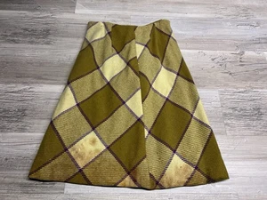 Vintage Plaid Wool Blend Skirt 70s 80s Miss Holly Tag Sz 12 Argyle Preppy Brown - Picture 1 of 8
