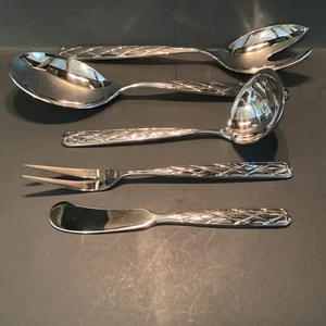 5 Serving Pc WMF Cromargan Parquet 18/8 Japan Stainless Flatware Diamond Weave - Picture 1 of 4