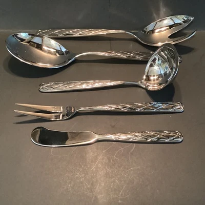 5 Serving Pc WMF Cromargan Parquet 18/8 Japan Stainless Flatware Diamond Weave - Image 1 of 4