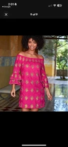 Boston Proper Size M Pink Metallic Detail Off The Shoulder Dress NEW! - Picture 1 of 10