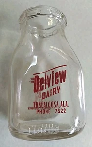 Tuscaloosa Al. Botella de leche de fondo cuadrado Delview rara letra roja de 1/2 pt con eslogan - Imagen 1 de 16