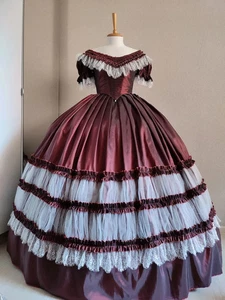 1818s Victorian Gothic Vampire Red Dress Princess Christmas Dress Women Princess - Picture 1 of 4