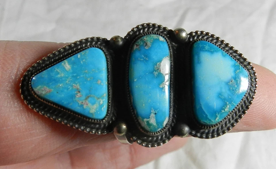 Native American Navajo Sterling + Turquoise Ring by Calvin Martinez - Size 9 - Image 1 of 4