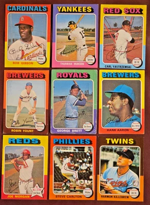 1975 Topps HOF Lot (9) Brett RC Yount RC Aaron Gibson Yaz Munson MORE! L/M Gr - Image 1 of 2