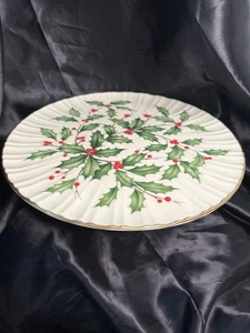 Lenox Holiday Cake Stand Piedistallo 10,5” Porcellana Agrifoglio Berry Bordo Oro - Foto 1 di 5