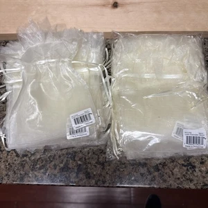 Nylon Drawstring Gift Bags 5”x6.5” 2 Pk Of 12 Ivory Frill Top - Picture 1 of 4