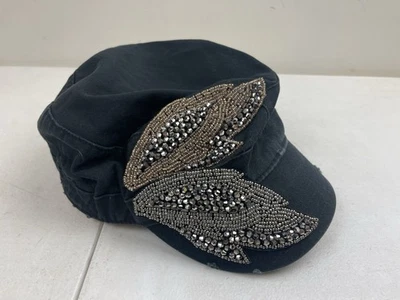 Olive & Pique Women's Bling Rhinestone Cadet Hat Black Cap Black - Image 1 of 4
