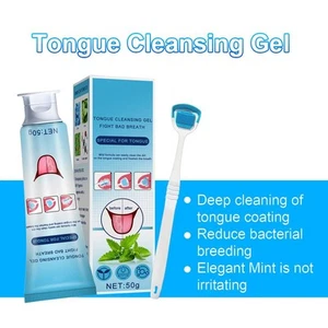 Tongue Cleaning Gel Set with Soft Brush for Fresh Breath and Oral Care 50g - Picture 1 of 8