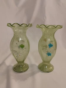 Vintage Murano Silber Fleck Grün Italienische Kunst Glas Vase Aufgesetzte Blumen - Bild 1 von 13