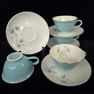 4 juegos de tazas y platillos Taylor Smith Taylor "ENCAJE AZUL", USADOS EN EXCELENTE ESTADO - Imagen 1 de 7