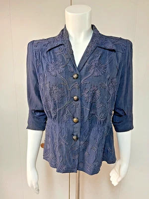 Busto chaqueta corpiño vintage años 30 1940 Soutache Chambray 36 Foto 1 de 4