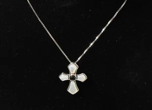 925 Sterling Cross Mother of Pearl Black Onyx & Italian 18"  Franco Link Chain - Picture 1 of 2