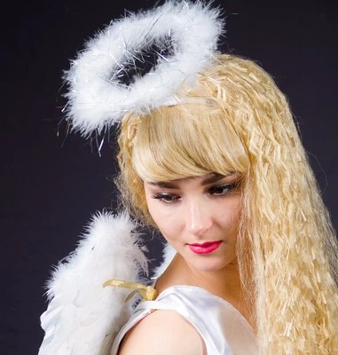 Heiligenschein weiß mit Marabu-Besatz Weihnachten Schein Engel Kostüm 125783513