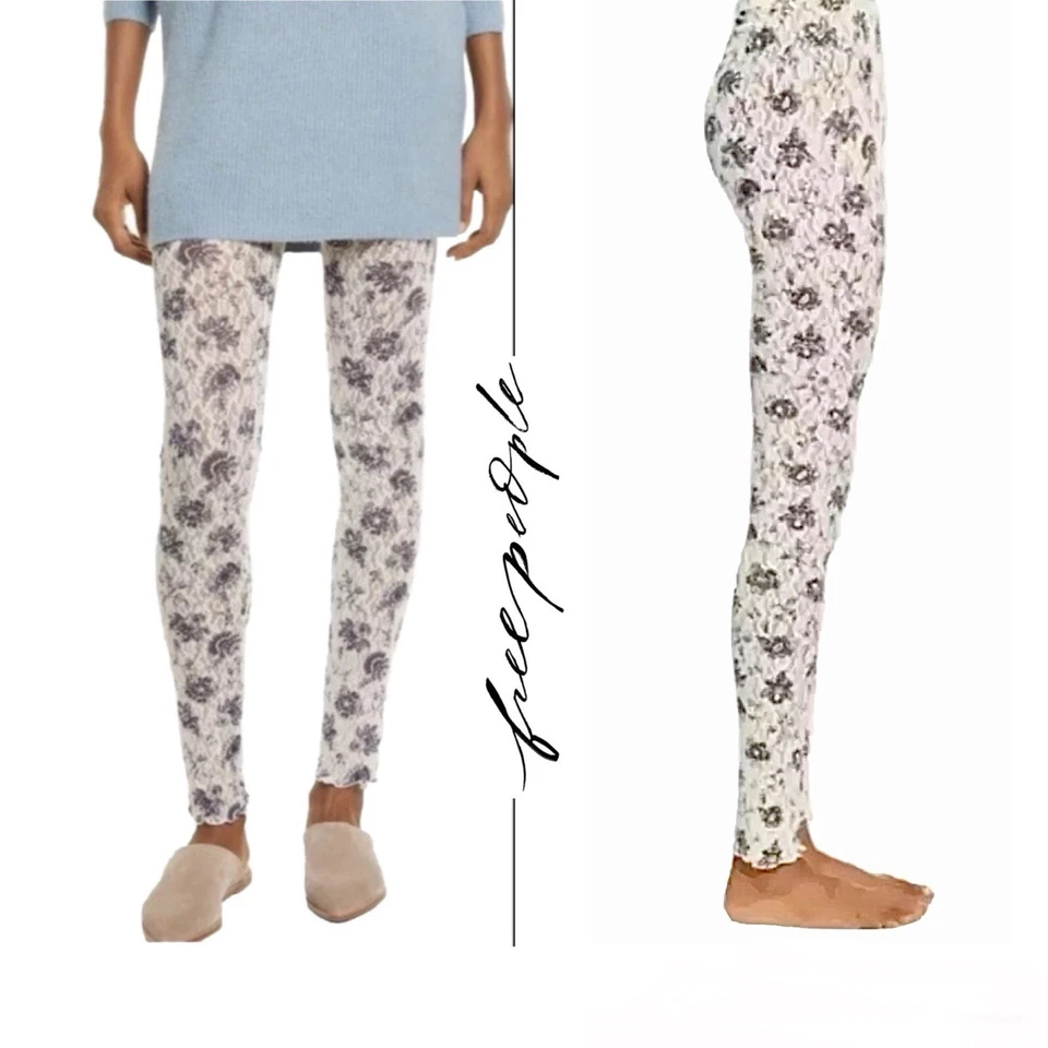 Free People Layered in Lace Leggings in Ivory Chamoix Combo, Women's Size Small - Image 1 of 4