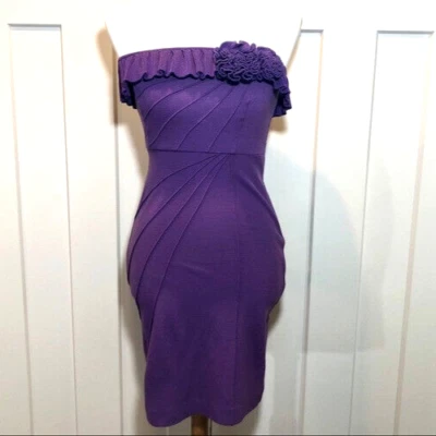Catherine Malandrino Dress Women P/ IT36 Strapless Ruffled Wool/Laine Purple EUC - Image 1 of 4