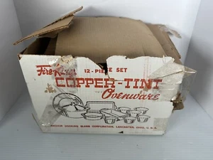 Vintage Fire King Copper Tint 12 Ovenware piece Bake and Serve Set New With Box - Picture 1 of 18