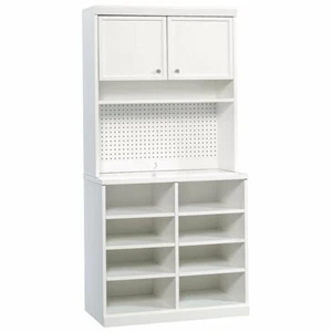 Sauder Craft Pro 8 Cubby Open Storage Cabinet with Hutch in White - Picture 1 of 10