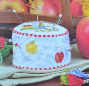 Cross Stitch Chart - Sewing Accessory Apple Picker's Fruit Themed Pincushion - Picture 1 of 2