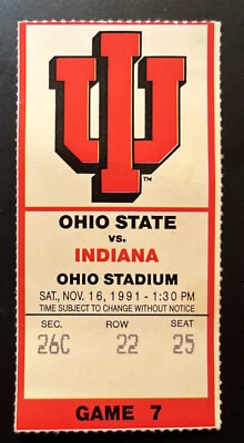 Ohio State vs Indiana Football Game Day Ticket Stub 11/16/1991 Game 7 - Image 1 of 2